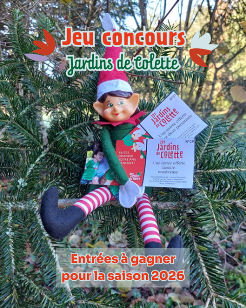 ©Jardins de Colette Fripouille, le lutin farceur des Jardins de Colette fait gagner des entrées pour la saison 2026 aux Jardins de Colette